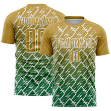 Laden Sie das Bild in den Galerie-Viewer, Custom Old Gold Kelly Green-White Lightning Sports Sublimation Soccer Uniform Jersey
