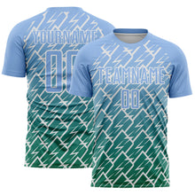 Загрузить изображение в средство просмотра галереи, Custom Light Blue Kelly Green-White Lightning Sports Sublimation Soccer Uniform Jersey
