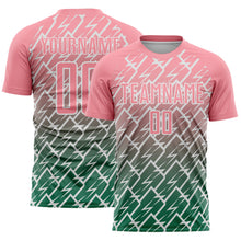 Load image into Gallery viewer, Custom Medium Pink Kelly Green-White Lightning Sports Sublimation Soccer Uniform Jersey
