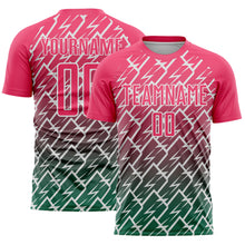 Load image into Gallery viewer, Custom Neon Pink Kelly Green-White Lightning Sports Sublimation Soccer Uniform Jersey
