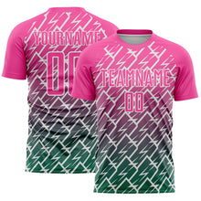 Load image into Gallery viewer, Custom Pink Kelly Green-White Lightning Sports Sublimation Soccer Uniform Jersey
