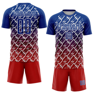 Custom Royal Red-White Lightning Sports Sublimation Soccer Uniform Jersey