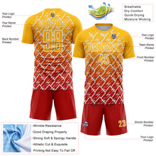 Laden Sie das Bild in den Galerie-Viewer, Custom Gold Red-White Lightning Sports Sublimation Soccer Uniform Jersey

