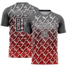 Load image into Gallery viewer, Custom Steel Gray Red-White Lightning Sports Sublimation Soccer Uniform Jersey

