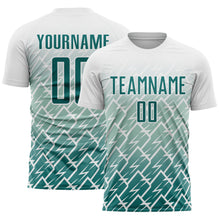 Загрузить изображение в средство просмотра галереи, Custom White Teal Lightning Sports Sublimation Soccer Uniform Jersey
