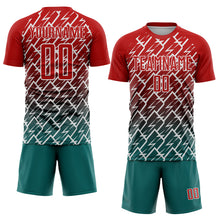 Load image into Gallery viewer, Custom Red Teal-White Lightning Sports Sublimation Soccer Uniform Jersey
