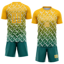 Laden Sie das Bild in den Galerie-Viewer, Custom Gold Teal-White Lightning Sports Sublimation Soccer Uniform Jersey
