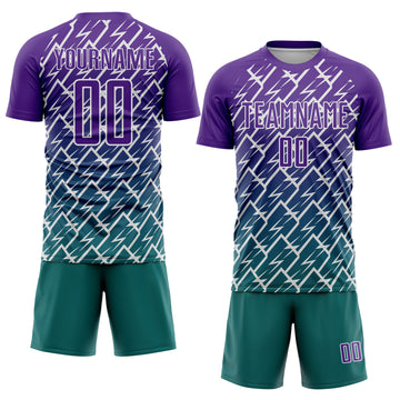 Custom Purple Teal-White Lightning Sports Sublimation Soccer Uniform Jersey