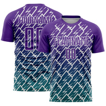 Load image into Gallery viewer, Custom Purple Teal-White Lightning Sports Sublimation Soccer Uniform Jersey
