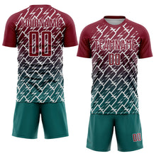 Load image into Gallery viewer, Custom Crimson Teal-White Lightning Sports Sublimation Soccer Uniform Jersey
