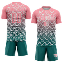 Laden Sie das Bild in den Galerie-Viewer, Custom Medium Pink Teal-White Lightning Sports Sublimation Soccer Uniform Jersey
