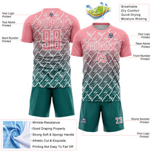 Laden Sie das Bild in den Galerie-Viewer, Custom Medium Pink Teal-White Lightning Sports Sublimation Soccer Uniform Jersey

