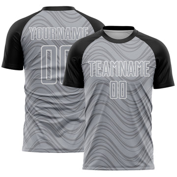 Custom Gray Black-White Wavy Lines Sports Sublimation Soccer Uniform Jersey