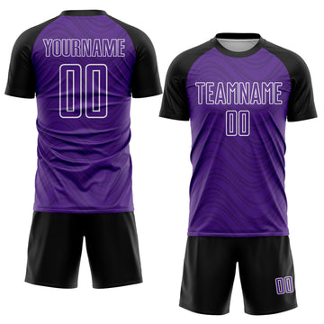 Custom Purple Black-White Wavy Lines Sports Sublimation Soccer Uniform Jersey