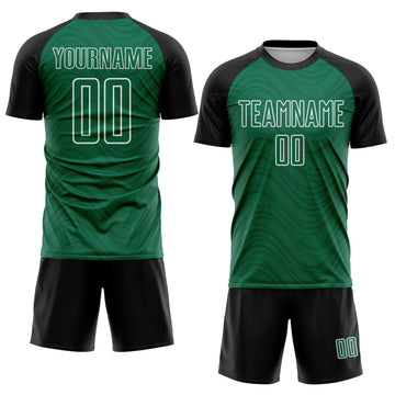 Custom Kelly Green Black-White Wavy Lines Sports Sublimation Soccer Uniform Jersey