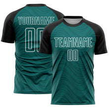 Загрузить изображение в средство просмотра галереи, Custom Teal Black-White Wavy Lines Sports Sublimation Soccer Uniform Jersey
