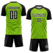 Загрузить изображение в средство просмотра галереи, Custom Neon Green Black-White Wavy Lines Sports Sublimation Soccer Uniform Jersey
