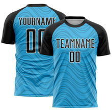 Загрузить изображение в средство просмотра галереи, Custom Sky Blue Black-White Wavy Lines Sports Sublimation Soccer Uniform Jersey
