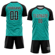 Загрузить изображение в средство просмотра галереи, Custom Aqua Black-White Wavy Lines Sports Sublimation Soccer Uniform Jersey
