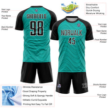 Загрузить изображение в средство просмотра галереи, Custom Aqua Black-White Wavy Lines Sports Sublimation Soccer Uniform Jersey
