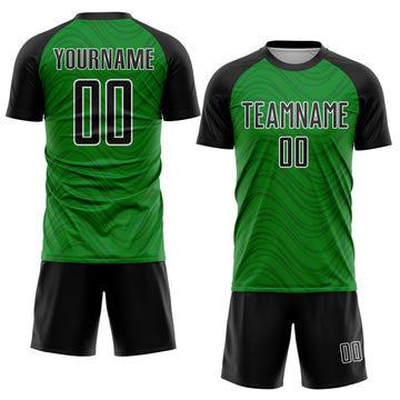 Custom Grass Green Black-White Wavy Lines Sports Sublimation Soccer Uniform Jersey