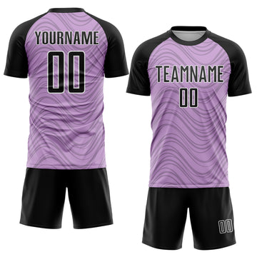 Custom Light Purple Black-White Wavy Lines Sports Sublimation Soccer Uniform Jersey