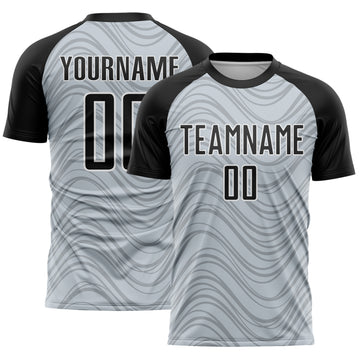 Custom Silver Black-White Wavy Lines Sports Sublimation Soccer Uniform Jersey