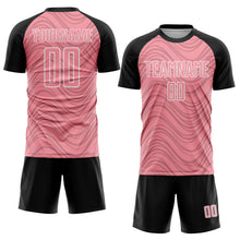 Загрузить изображение в средство просмотра галереи, Custom Medium Pink Black-White Wavy Lines Sports Sublimation Soccer Uniform Jersey
