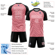 Загрузить изображение в средство просмотра галереи, Custom Medium Pink Black-White Wavy Lines Sports Sublimation Soccer Uniform Jersey
