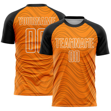 Custom Bay Orange Black-White Wavy Lines Sports Sublimation Soccer Uniform Jersey