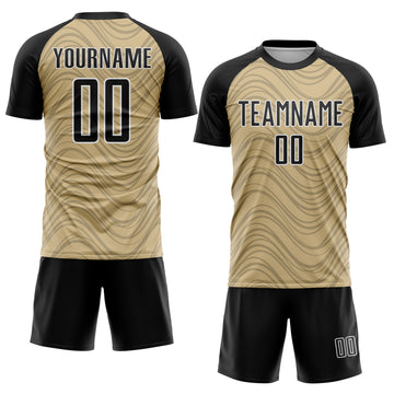 Custom Vegas Gold Black-White Wavy Lines Sports Sublimation Soccer Uniform Jersey