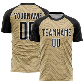 Custom Vegas Gold Black-White Wavy Lines Sports Sublimation Soccer Uniform Jersey