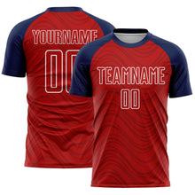 Загрузить изображение в средство просмотра галереи, Custom Red Navy-White Wavy Lines Sports Sublimation Soccer Uniform Jersey
