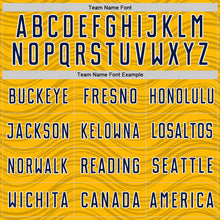 Laden Sie das Bild in den Galerie-Viewer, Custom Gold Navy-White Wavy Lines Sports Sublimation Soccer Uniform Jersey
