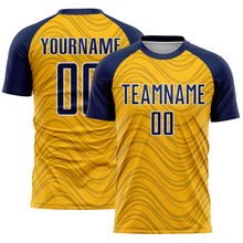 Laden Sie das Bild in den Galerie-Viewer, Custom Gold Navy-White Wavy Lines Sports Sublimation Soccer Uniform Jersey
