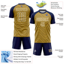 Загрузить изображение в средство просмотра галереи, Custom Old Gold Navy-White Wavy Lines Sports Sublimation Soccer Uniform Jersey
