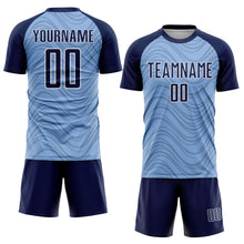Laden Sie das Bild in den Galerie-Viewer, Custom Light Blue Navy-White Wavy Lines Sports Sublimation Soccer Uniform Jersey
