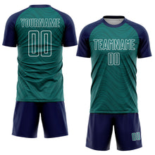 Загрузить изображение в средство просмотра галереи, Custom Teal Navy-White Wavy Lines Sports Sublimation Soccer Uniform Jersey
