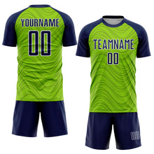 Загрузить изображение в средство просмотра галереи, Custom Neon Green Navy-White Wavy Lines Sports Sublimation Soccer Uniform Jersey
