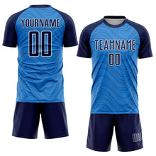 Загрузить изображение в средство просмотра галереи, Custom Powder Blue Navy-White Wavy Lines Sports Sublimation Soccer Uniform Jersey
