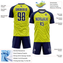 Загрузить изображение в средство просмотра галереи, Custom Neon Yellow Navy-White Wavy Lines Sports Sublimation Soccer Uniform Jersey

