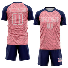 Загрузить изображение в средство просмотра галереи, Custom Medium Pink Navy-White Wavy Lines Sports Sublimation Soccer Uniform Jersey
