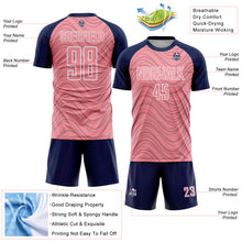 Загрузить изображение в средство просмотра галереи, Custom Medium Pink Navy-White Wavy Lines Sports Sublimation Soccer Uniform Jersey
