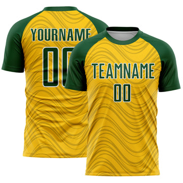 Custom Yellow Green-White Wavy Lines Sports Sublimation Soccer Uniform Jersey