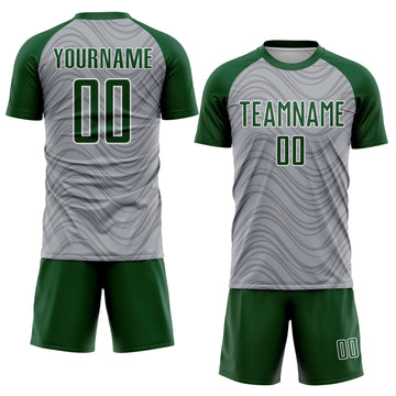 Custom Gray Green-White Wavy Lines Sports Sublimation Soccer Uniform Jersey