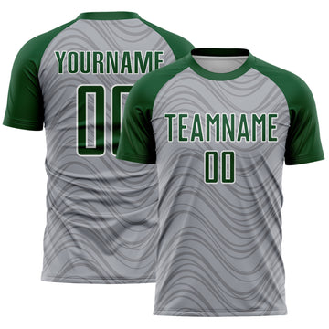 Custom Gray Green-White Wavy Lines Sports Sublimation Soccer Uniform Jersey