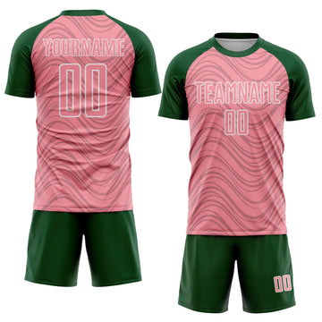 Custom Medium Pink Green-White Wavy Lines Sports Sublimation Soccer Uniform Jersey