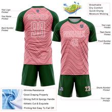 Загрузить изображение в средство просмотра галереи, Custom Medium Pink Green-White Wavy Lines Sports Sublimation Soccer Uniform Jersey
