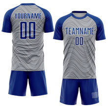 Загрузить изображение в средство просмотра галереи, Custom Gray Royal-White Wavy Lines Sports Sublimation Soccer Uniform Jersey
