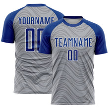 Загрузить изображение в средство просмотра галереи, Custom Gray Royal-White Wavy Lines Sports Sublimation Soccer Uniform Jersey
